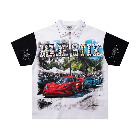 MAJESTIK Car Graphic Zip-Front Short-Sleeve T-Shirt — hero