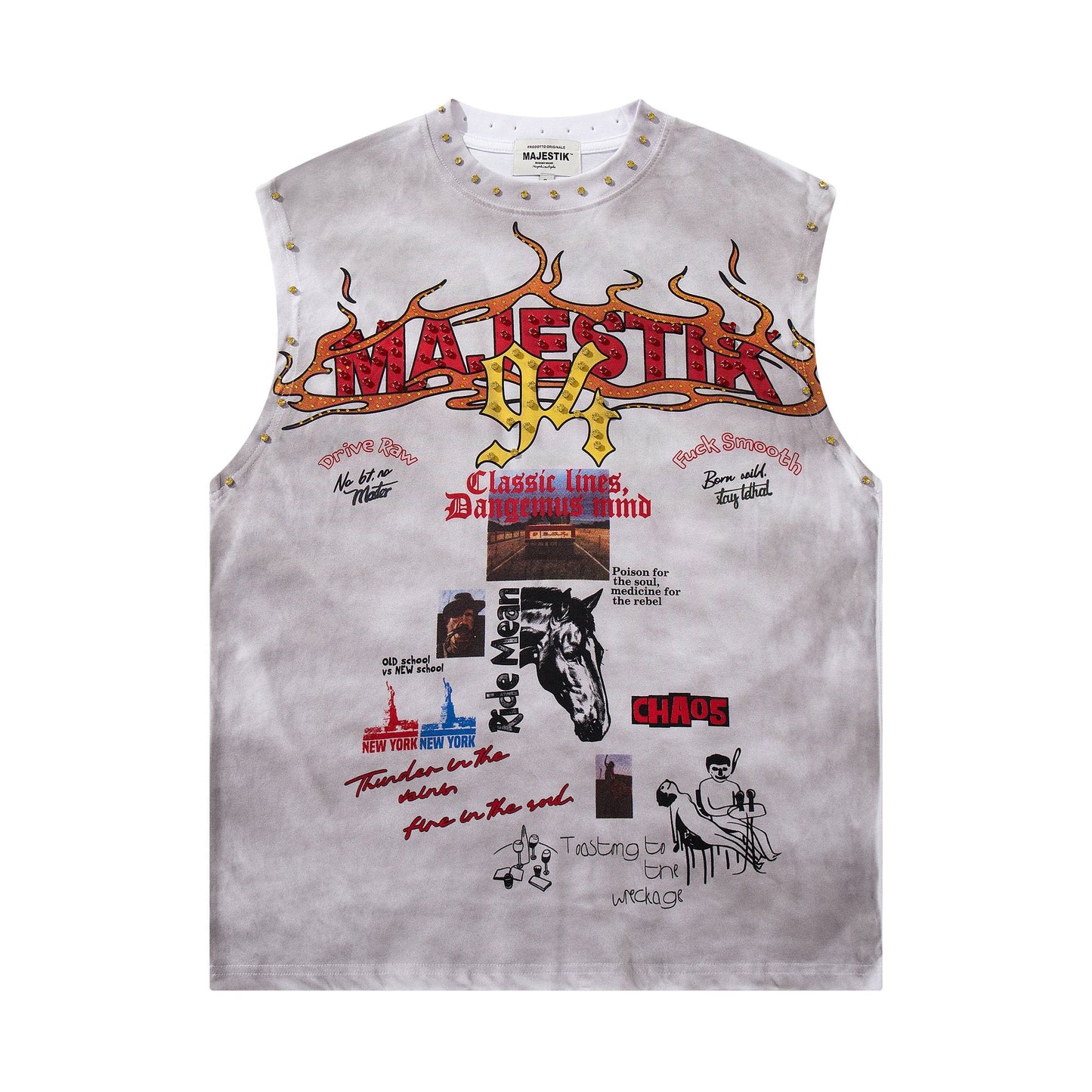 MAJESTIK Studded Washed Graphic Sleeveless T-Shirt — hero