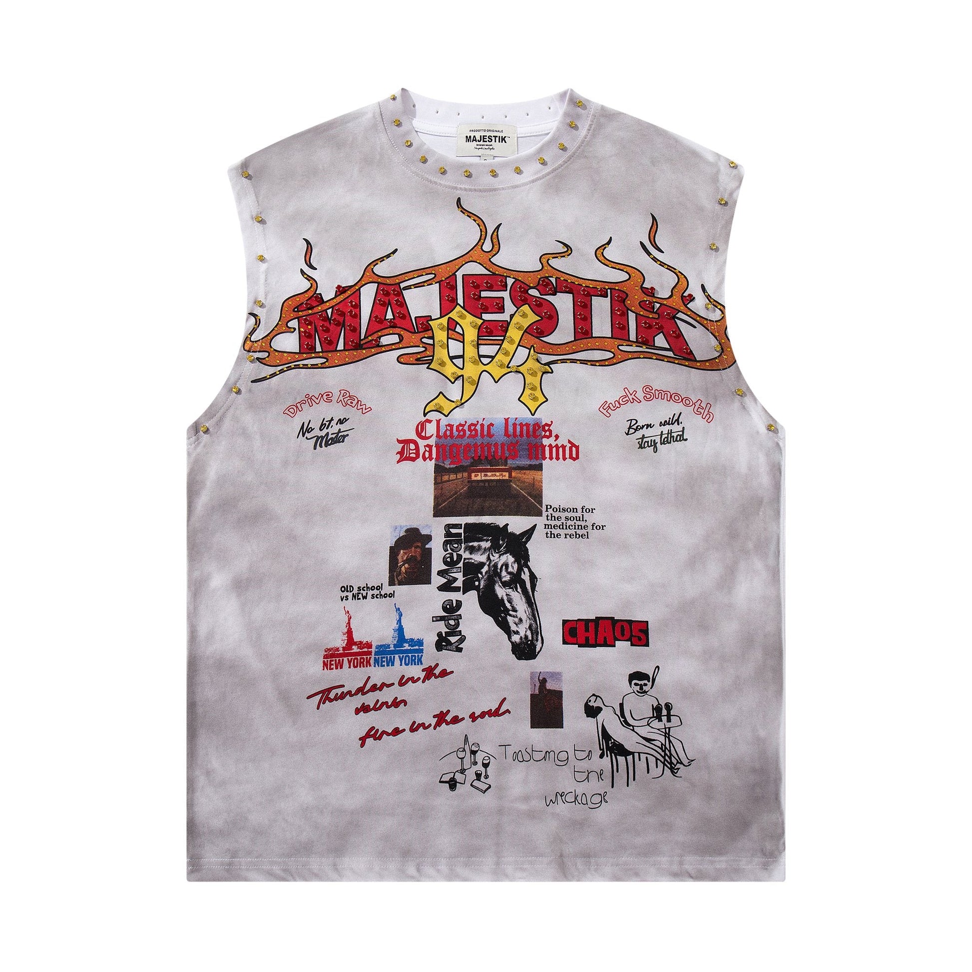 MAJESTIK Studded Washed Graphic Sleeveless T-Shirt — hero