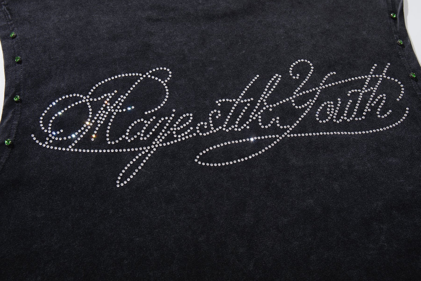 MAJESTIK Rhinestone Graphic Sleeveless T-Shirt — detail
