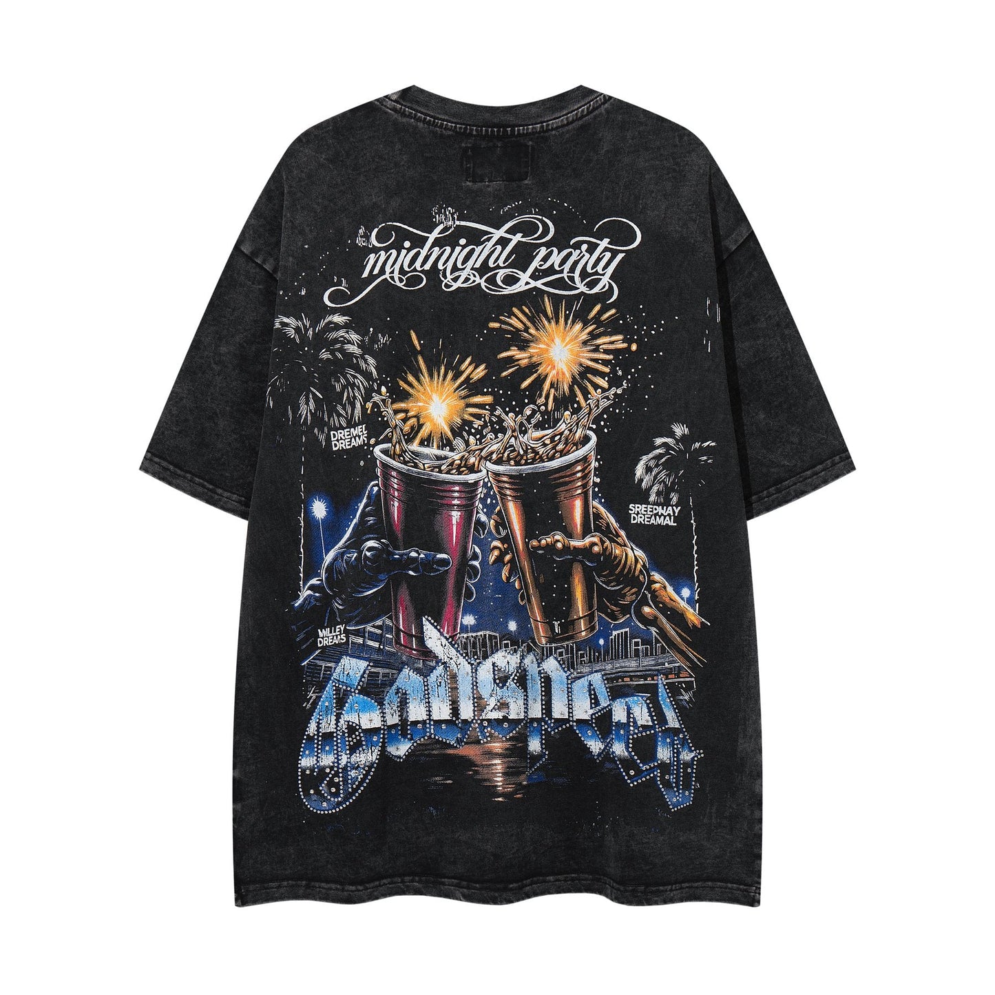 MAJESTIK Racing Graphic Acid-Wash T-Shirt — back
