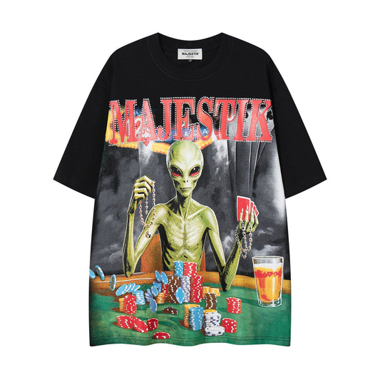 MAJESTIK Distressed Rhinestone Graphic T-Shirt — hero