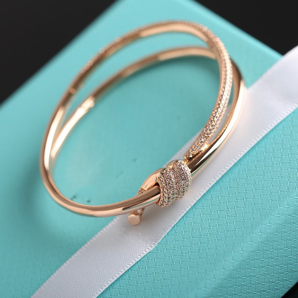 Tiffany Knot Double Row Pink Gold Cubic Zirconia Bracelet