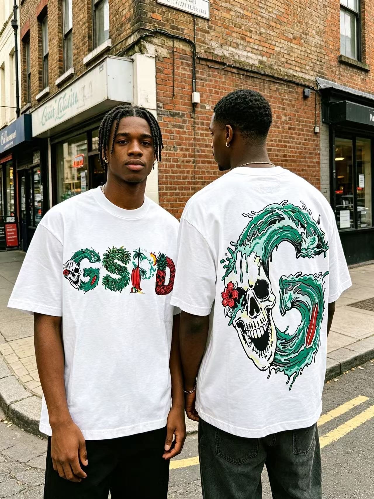 Godspeed Tropical Skull Wave Graphic T-Shirt — context
