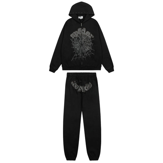 Sp5der Spiderweb Graphic Zip Hoodie & Sweatpants Matching Set — hero