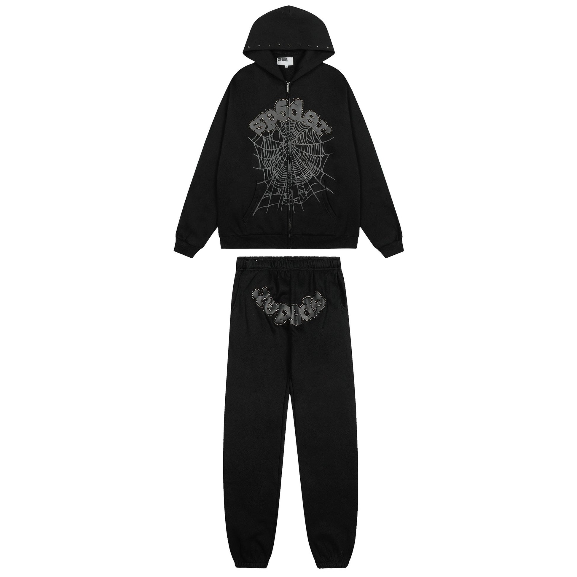 Sp5der Spiderweb Graphic Zip Hoodie & Sweatpants Matching Set — hero