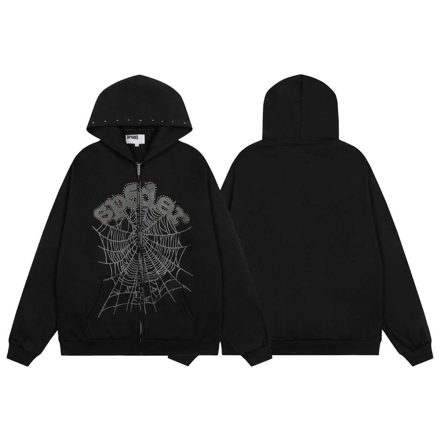 Sp5der Spiderweb Graphic Zip Hoodie & Sweatpants Matching Set — front