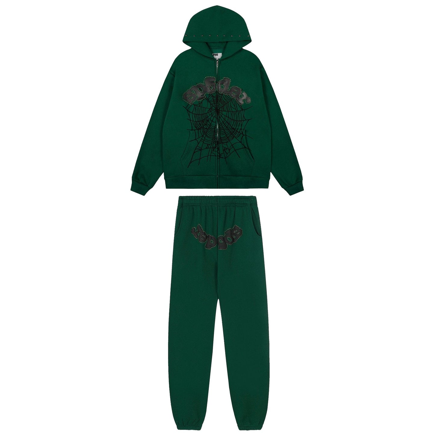 Sp5der Spiderweb Graphic Zip Hoodie & Sweatpants Matching Set — front