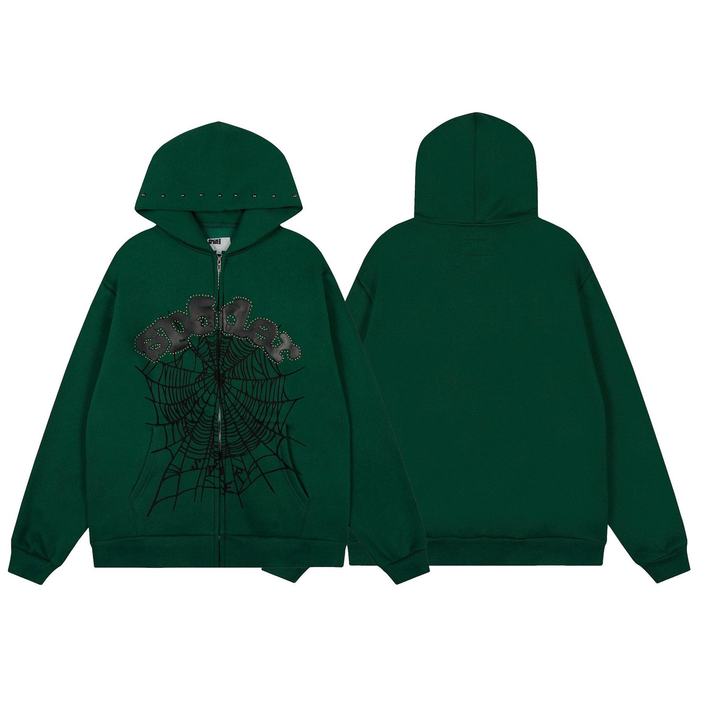 Sp5der Spiderweb Graphic Zip Hoodie & Sweatpants Matching Set — front
