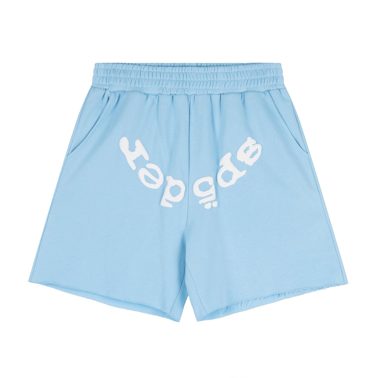 Sp5der Curved Wordmark Raw-Hem Shorts — front