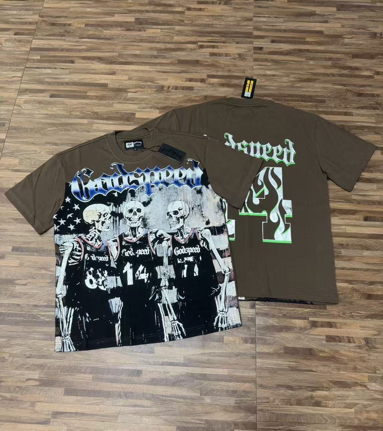 Godspeed Skeleton Basketball Number 14 T-Shirt — context