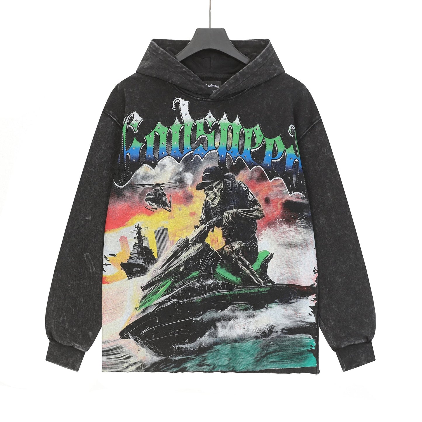 Godspeed Jet Ski Graphic Acid-Wash Hoodie — hero