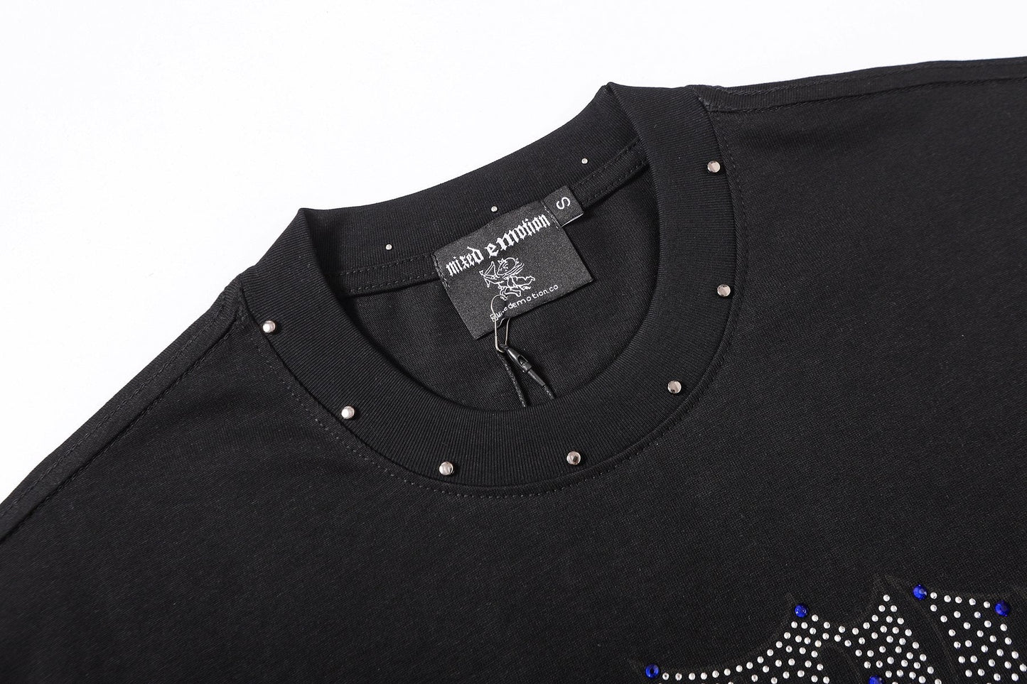 MIXED EMOTION Studded Angel Graphic T-Shirt — detail