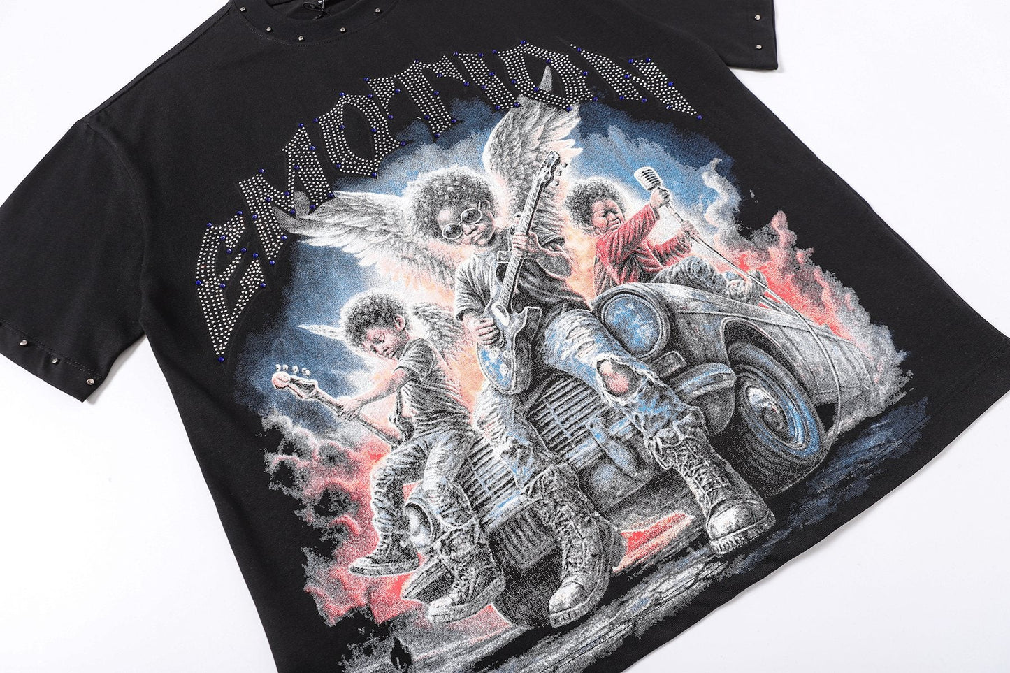 MIXED EMOTION Studded Angel Graphic T-Shirt — detail