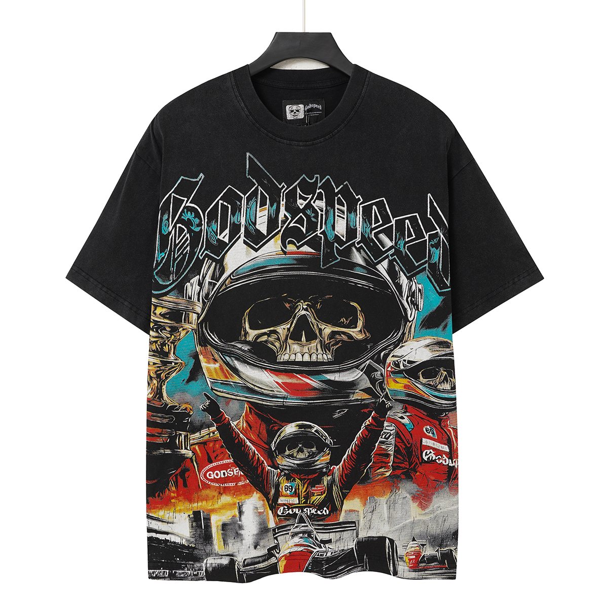 Godspeed Racing Skull Skateboarder Graphic T-Shirt — hero