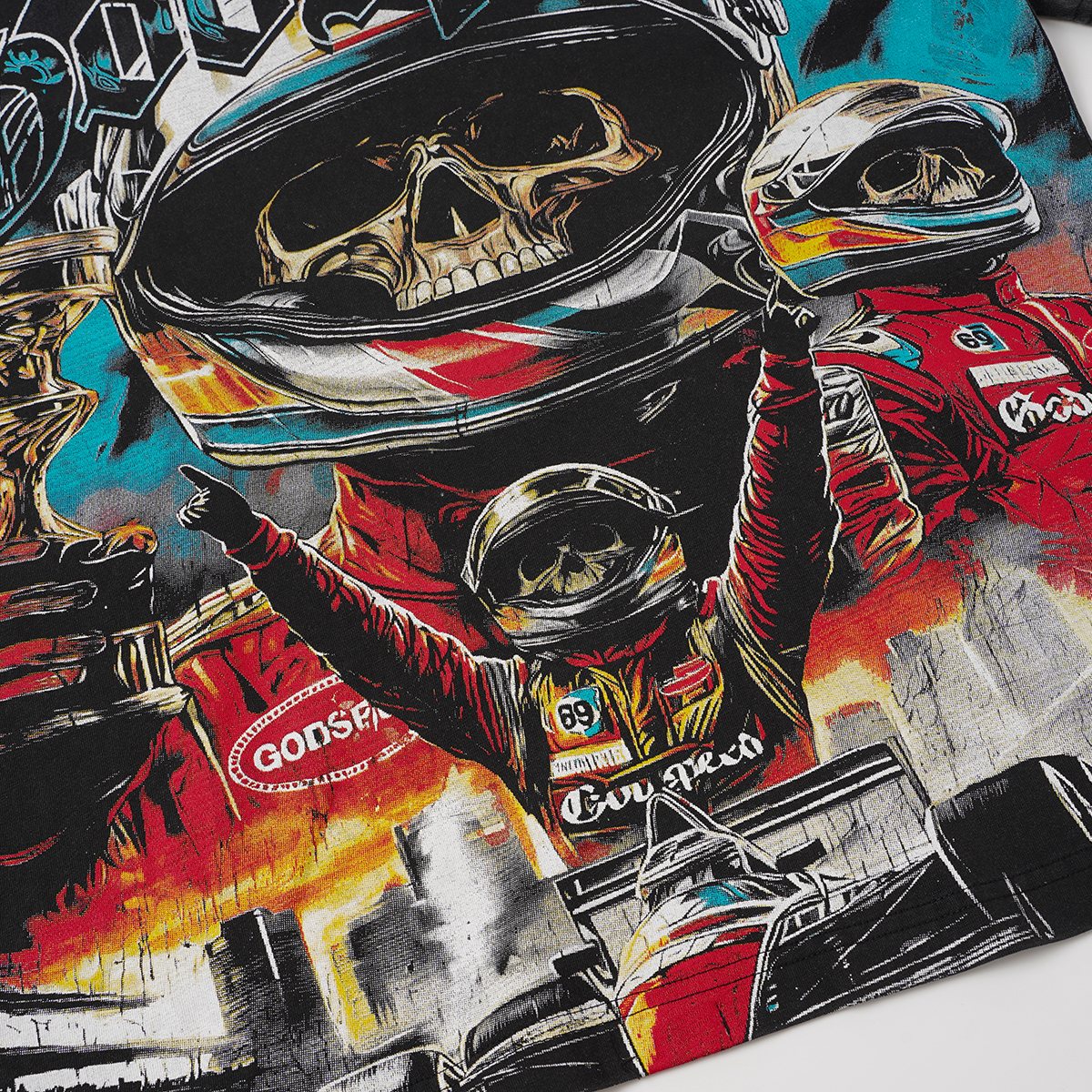 Godspeed Racing Skull Skateboarder Graphic T-Shirt — detail