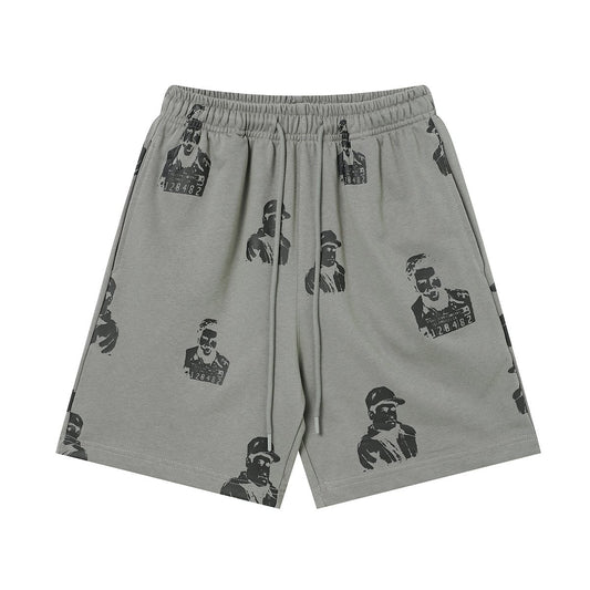 ASAALL All-Over Portrait Graphic Drawstring Shorts — hero