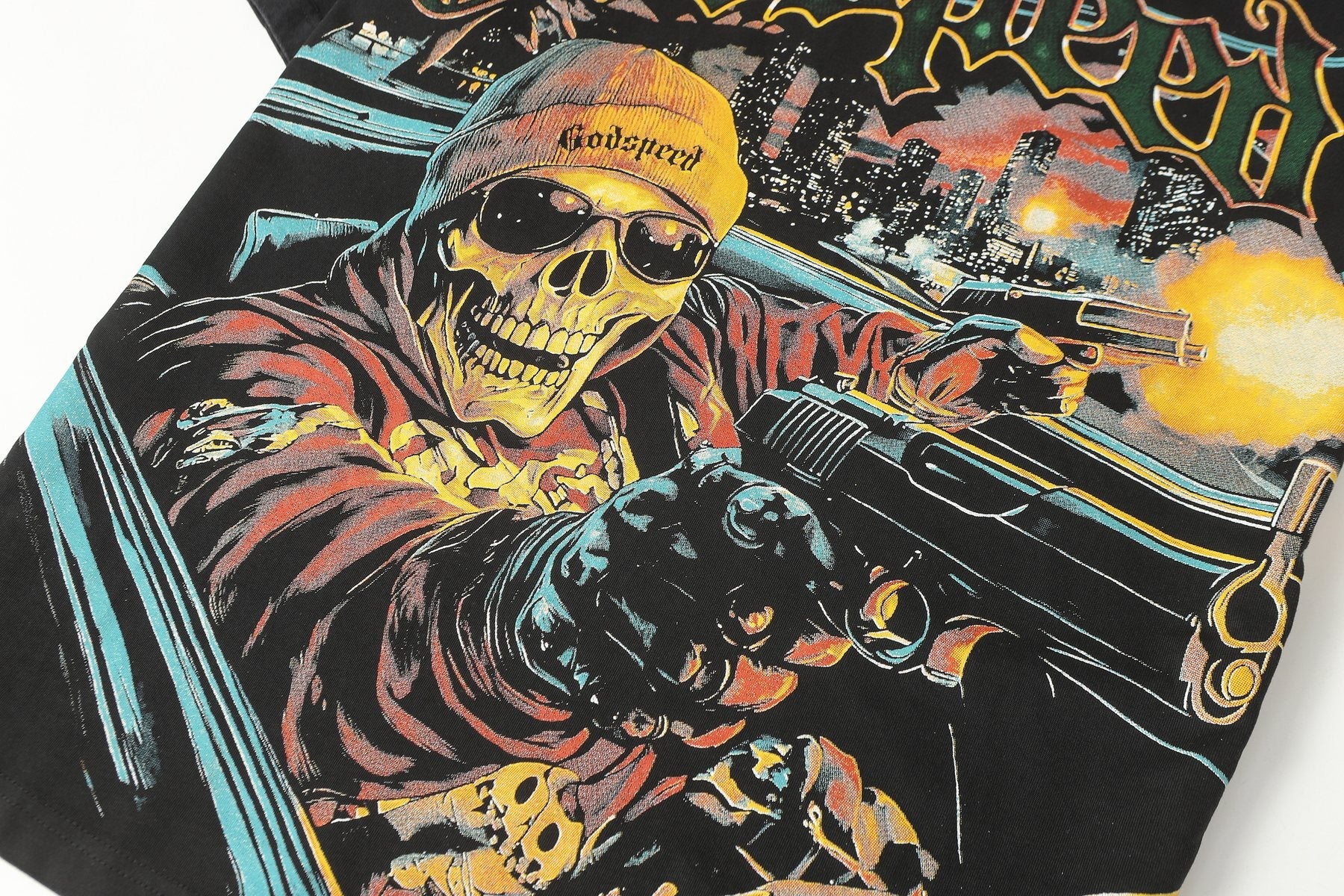 Godspeed Skull Car Graphic T-Shirt — detail