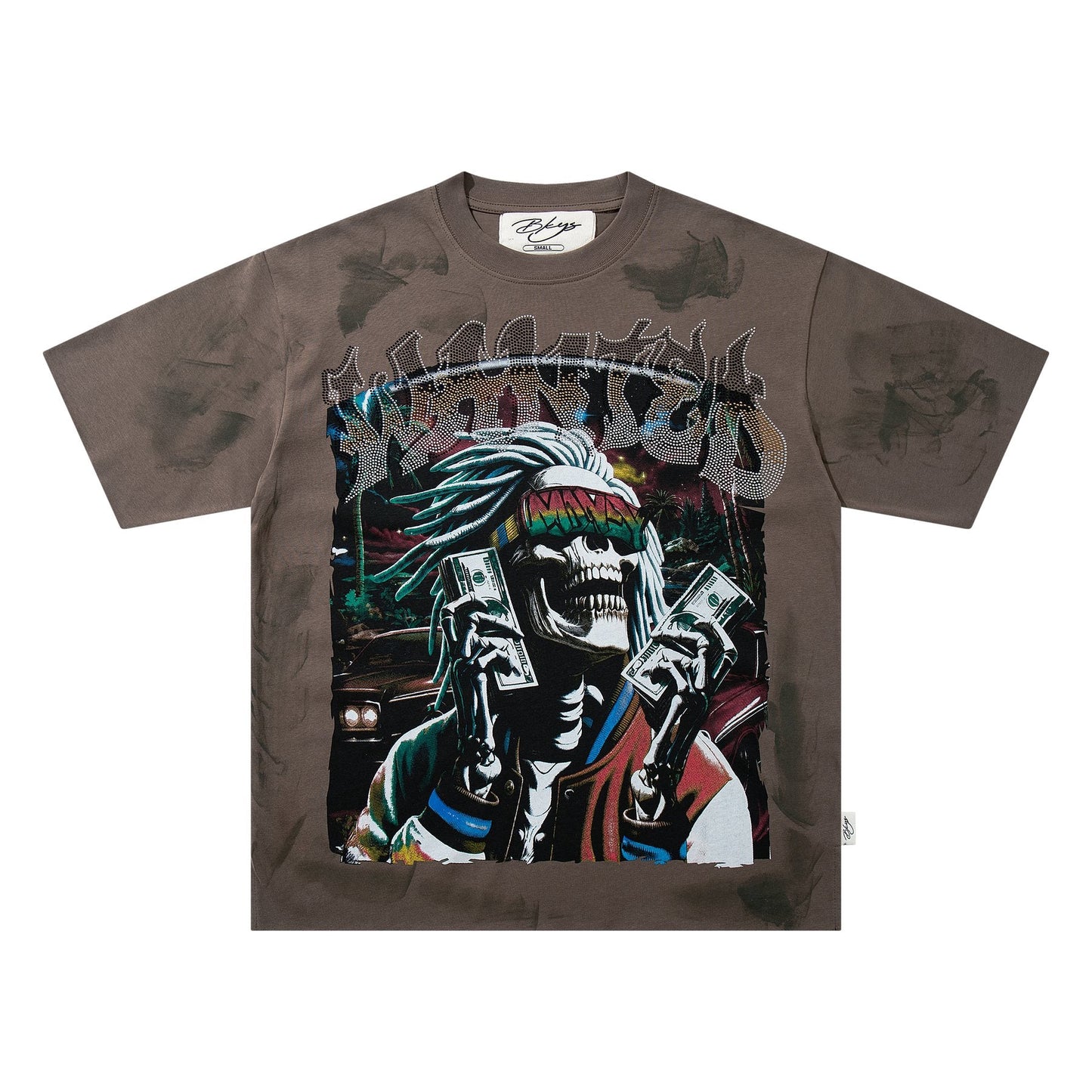 BKYS Revival Rich Death Rhinestone Graphic T-Shirt — front