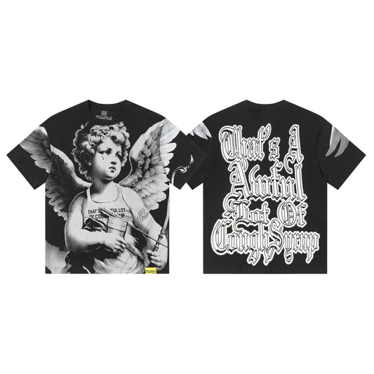 THAT'S A AWFUL LOT OF COUGH SYRUP Angel Gothic Text Graphic T-Shirt — hero