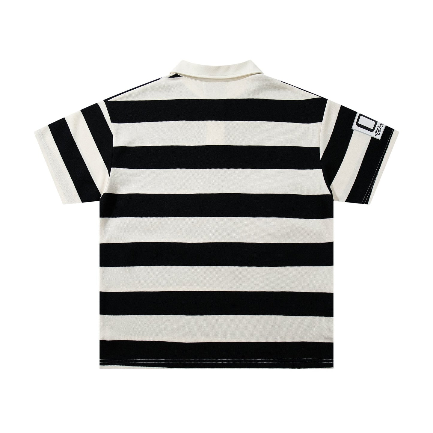 MAJESTIK Striped Crest Graphic Polo Shirt — back