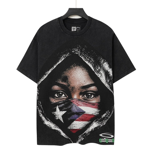 Godspeed Hooded Flag Portrait Graphic T-Shirt — hero