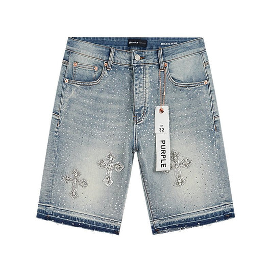 Purple Brand Rhinestone Cross Denim Shorts — hero