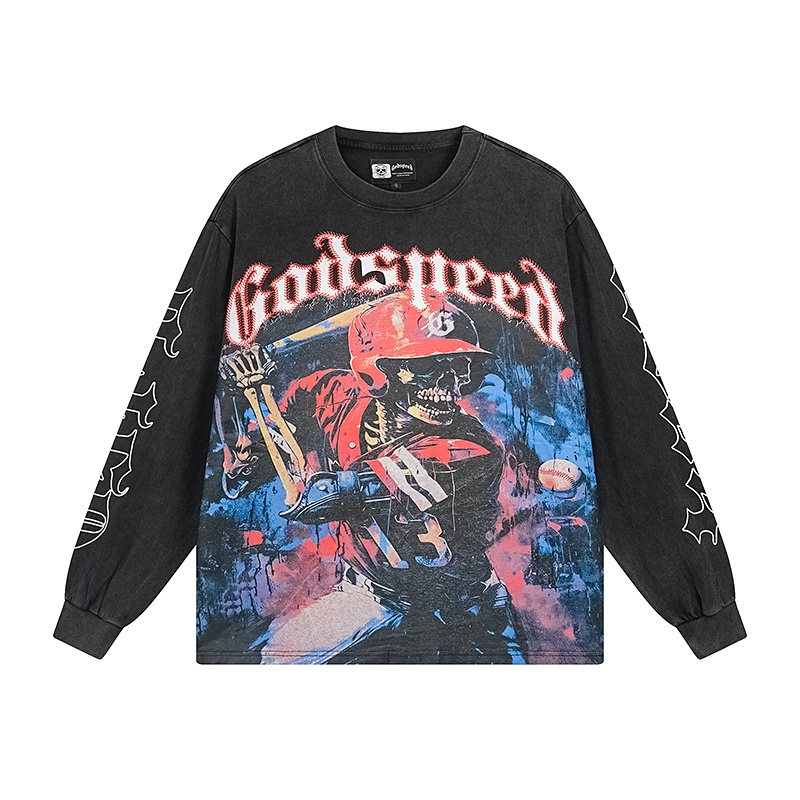 Godspeed Baseball Skeleton Graphic Long-Sleeve T-Shirt — hero